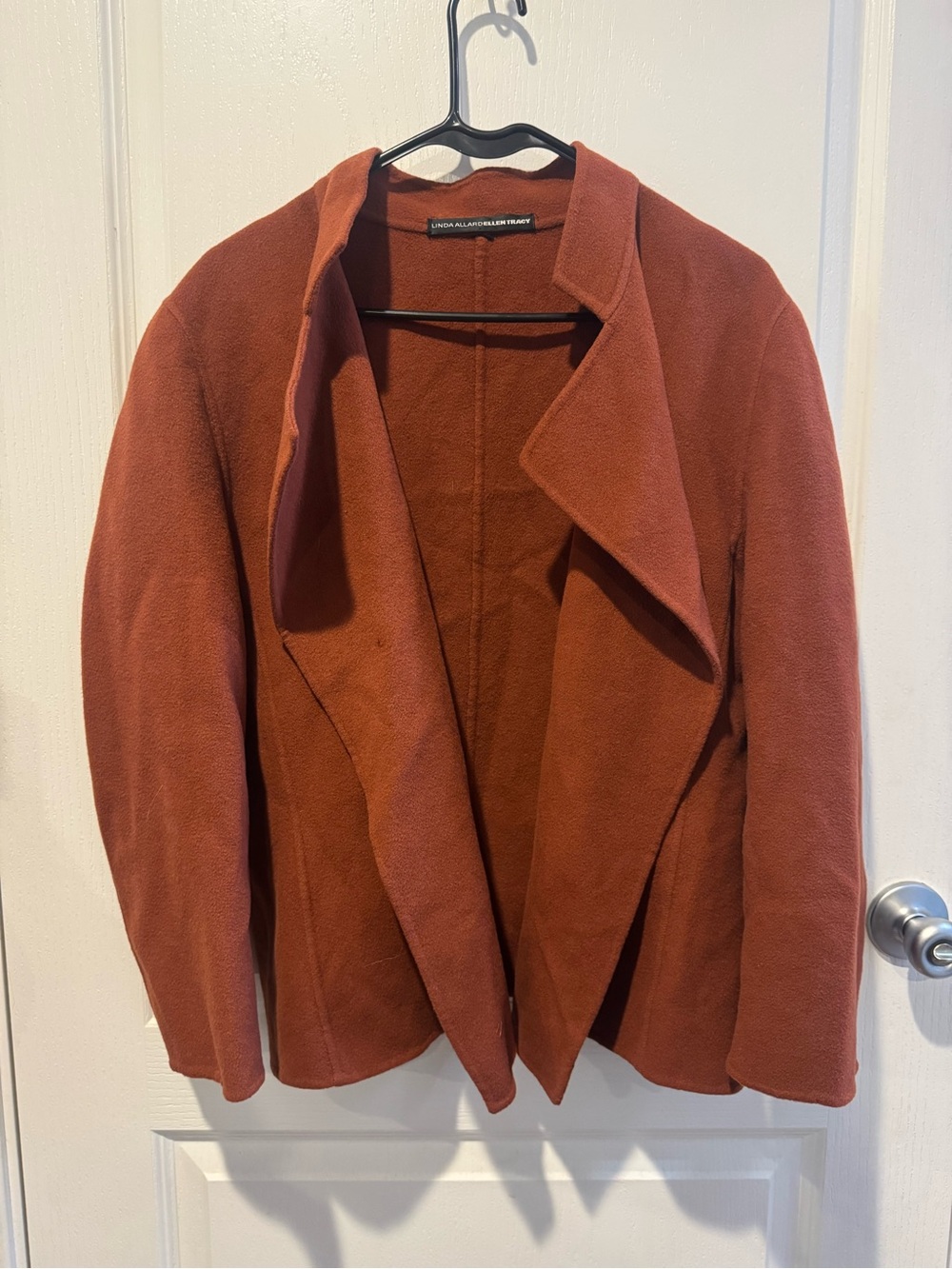 Linda Allard Ellen Tracy Women's Rust Open-Front Draped Blazer Jacket 100% Wool